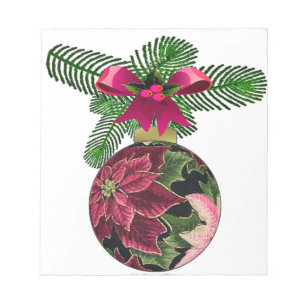 Retro 50er Poinsettia Burgunder Ornamente Notizblock