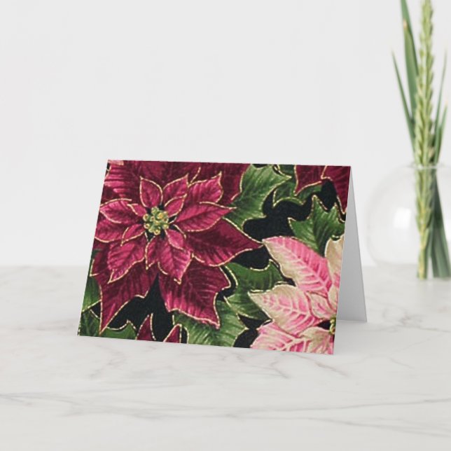 Retro 50er Poinsettia-Burgunder-Rosa Feiertagskarte (Vorderseite)