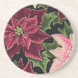 Retro 50er Poinsettia Burgunderrot Pink Getränkeuntersetzer