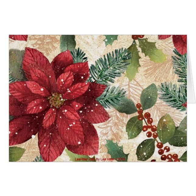 Retro 50er Poinsettia Rote Grüne Creme (Vorderseite (Horizontal))