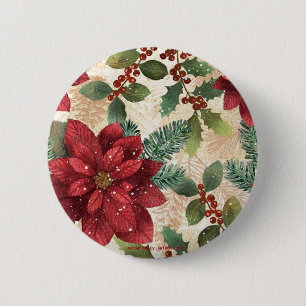 Retro 50er Poinsettia Rote Grüne Creme Button