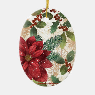 Retro 50er Poinsettia Rote Grüne Creme Keramik Ornament
