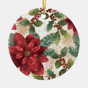 Retro 50er Poinsettia Rote Grüne Creme Keramikornament