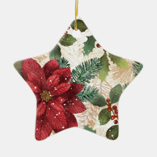 Retro 50er Poinsettia Rote Grüne Creme Keramikornament