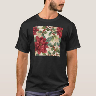 Retro 50er Poinsettia Rote Grüne Creme T-Shirt