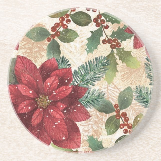 Retro 50er Poinsettia Rote Grüne Creme Untersetzer (Vorne)