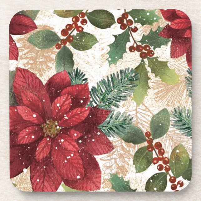 Retro 50er Poinsettia Rote Grüne Creme Untersetzer (Vorderseite)