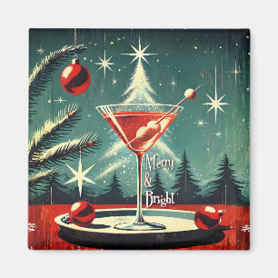 Retro 50er Schneeflocken-Weihnachtsbaum Martini Magnet