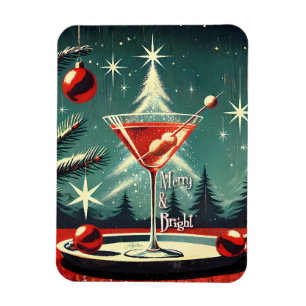 Retro 50er Schneeflocken-Weihnachtsbaum Martini Magnet