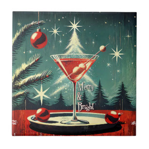 Retro 50er Schneegestöber Weihnachtsbaum Martini Fliese