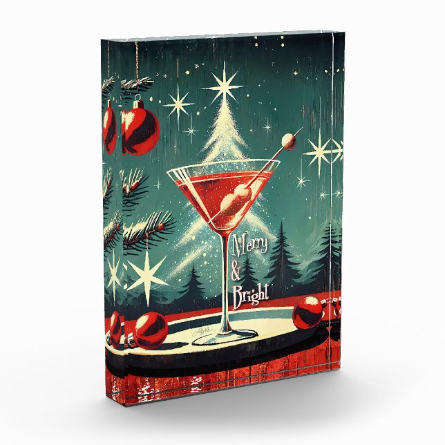 Retro 50er Schneegestöber Weihnachtsbaum Martini Fotoblock (Links)