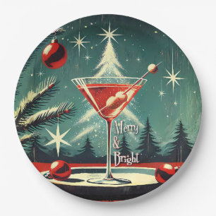 Retro 50er Schneegestöber Weihnachtsbaum Martini Pappteller