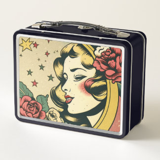 Retro 50er Style Crescent Moon Lady Metall Brotdose