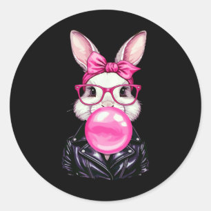 Retro 50er süßer Osterhase bläst Kaugummi 3 Runder Aufkleber