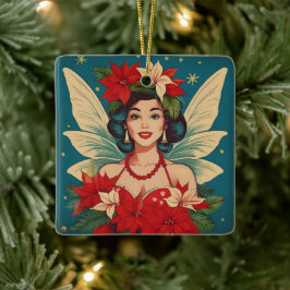 Retro 50er Tropical Christmas Button-Up Beauty Que Keramikornament