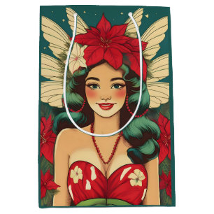 Retro 50er Tropical Christmas Button-Up Girl Mittlere Geschenktüte