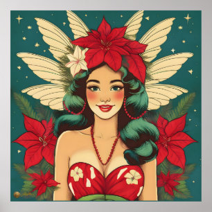 Retro 50er Tropical Christmas Button-Up Girl Poster