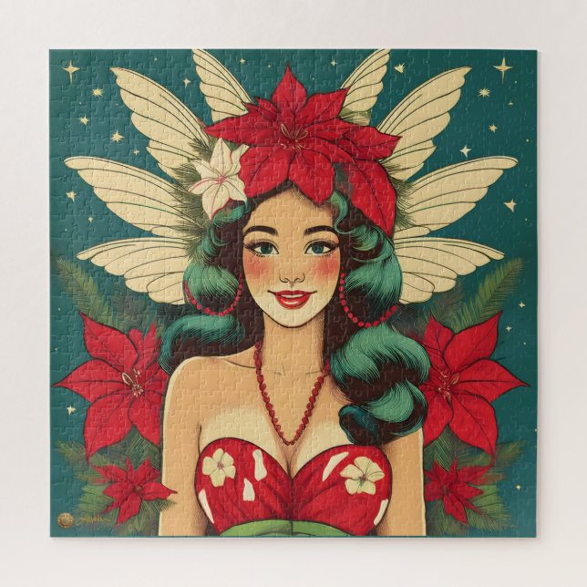 Retro 50er Tropical Christmas Button-Up Girl Puzzle (Vertikal)