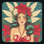 Retro 50er Tropical Christmas Button-Up Girl Quadratischer Aufkleber<br><div class="desc">Eine Sammlung tropischer Weihnachtsschmuckstücke</div>