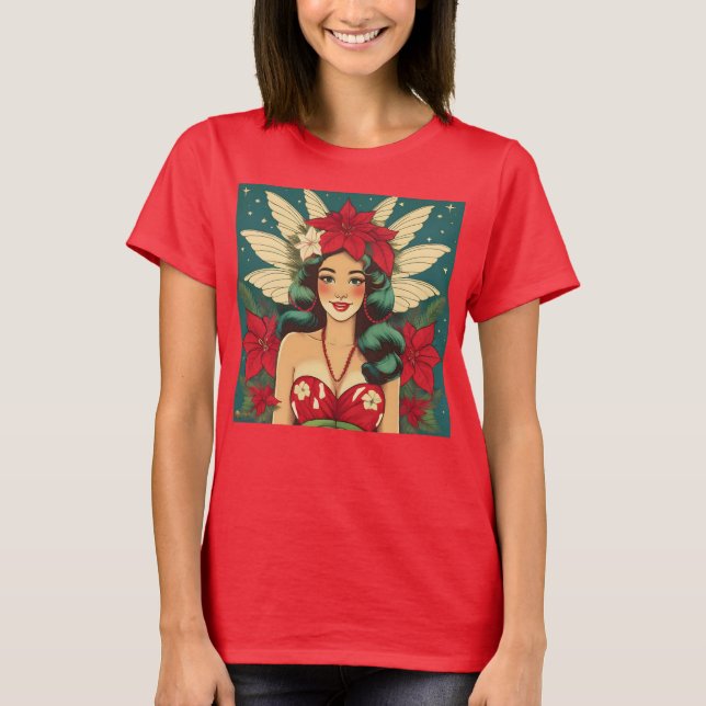Retro 50er Tropical Christmas Button-Up Girl T-Shirt (Vorderseite)