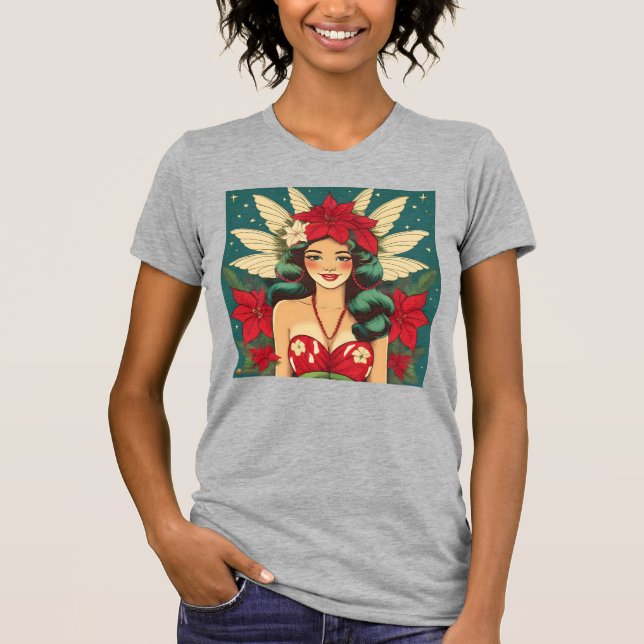 Retro 50er Tropical Christmas Button-Up Girl T-Shirt (Vorderseite)