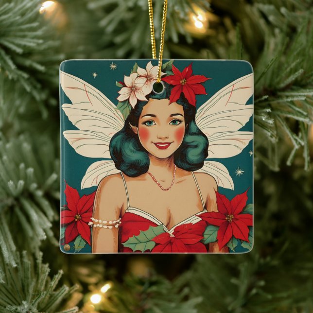Retro 50er Tropical Christmas Button Up Starlet Keramikornament (Baum)