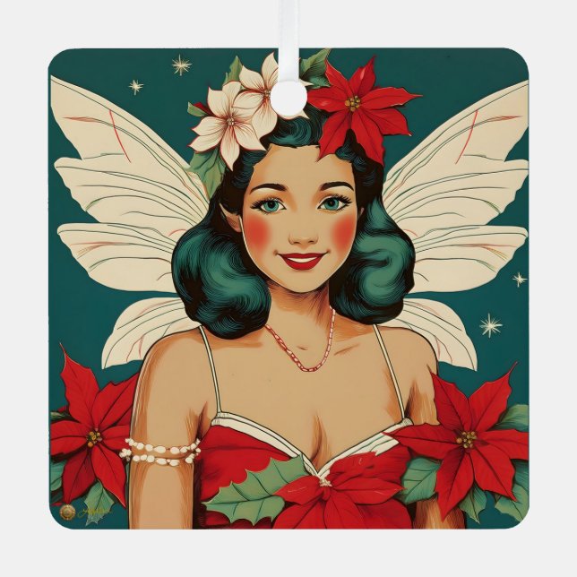 Retro 50er Tropical Christmas Button Up Starlet Ornament Aus Metall (Vorderseite)