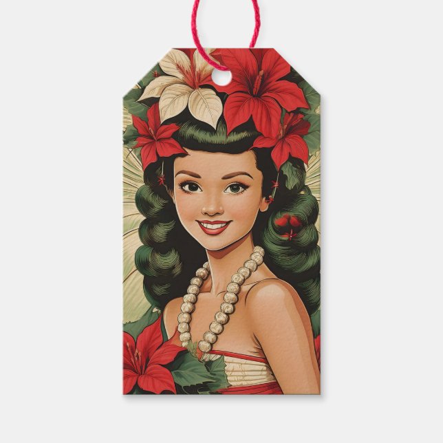 Retro 50er Tropical Christmas Princess Geschenkanhänger (Vorderseite)