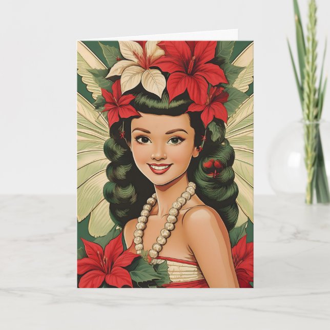 Retro 50er Tropical Christmas Princess Karte (Vorderseite)