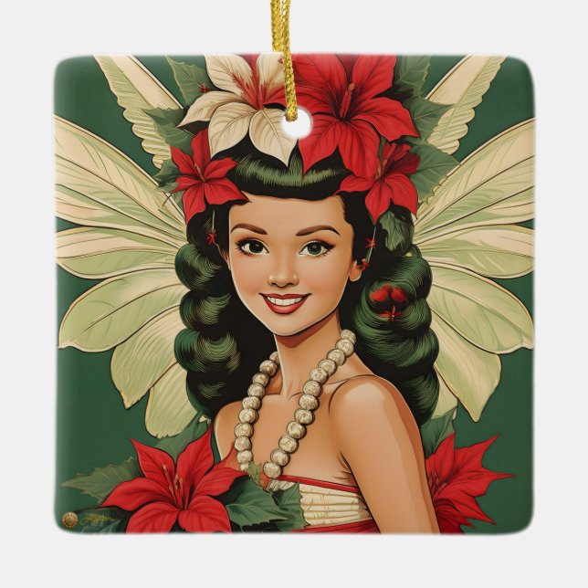 Retro 50er Tropical Christmas Princess Keramikornament (Vorderseite)