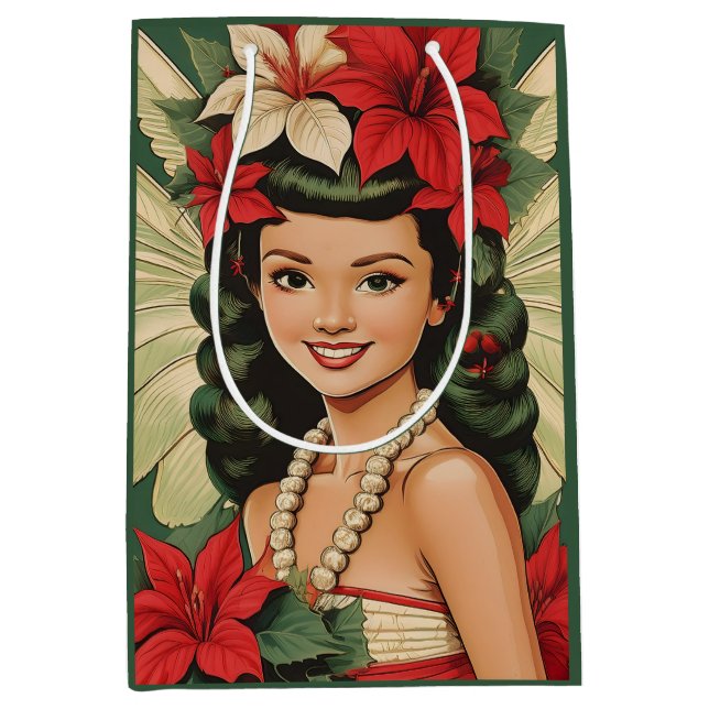Retro 50er Tropical Christmas Princess Mittlere Geschenktüte (Vorderseite)