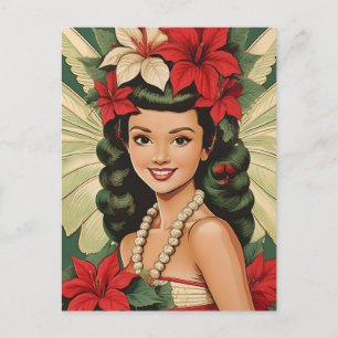 Retro 50er Tropical Christmas Princess Postkarte