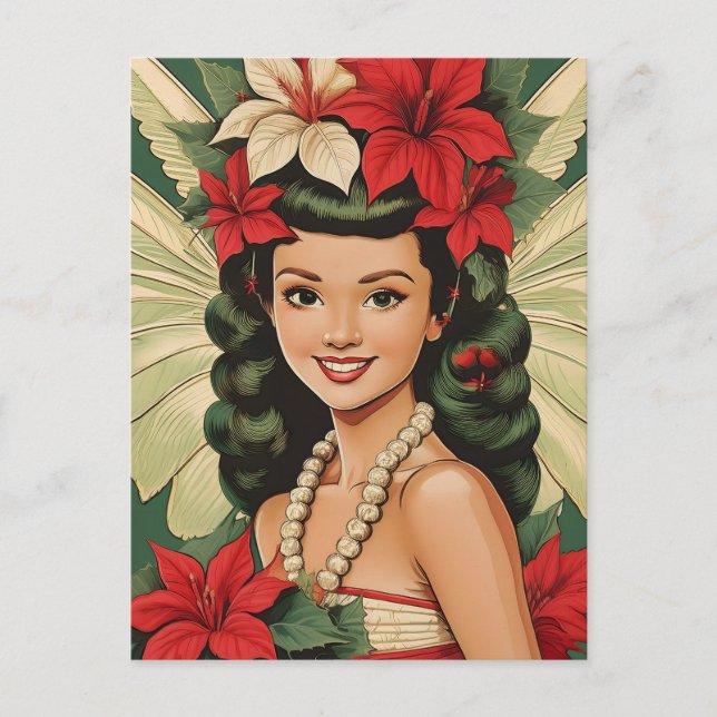 Retro 50er Tropical Christmas Princess Postkarte (Vorderseite)