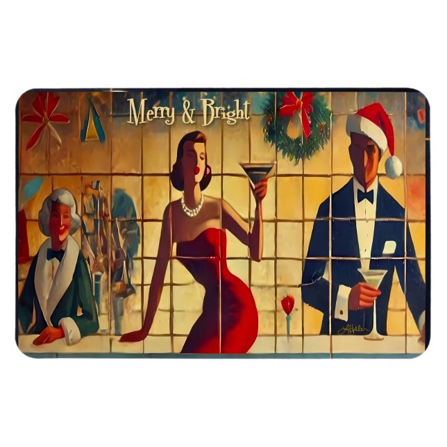Retro 50er Weihnachtsabend Bar Last Call Martini Magnet (Horizontal)