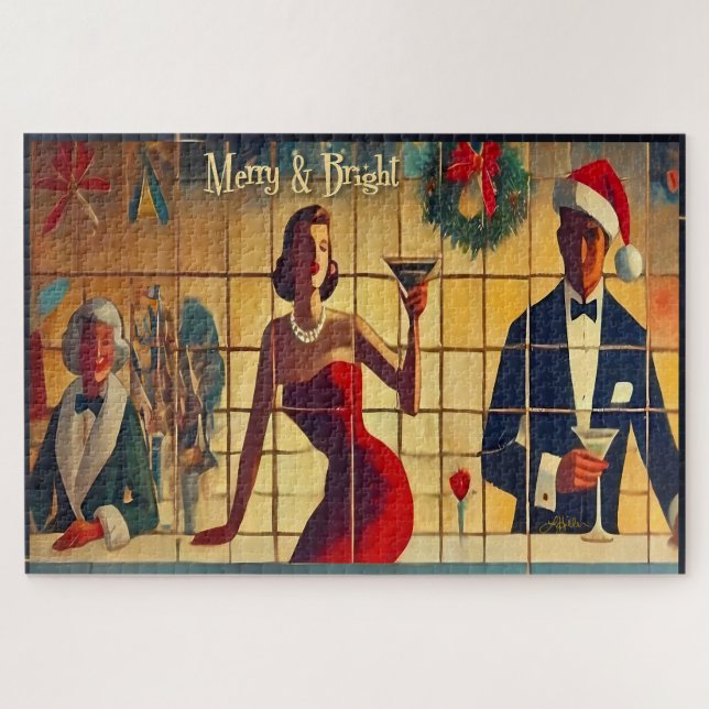 Retro 50er Weihnachtsabend Bar Last Call Martini Puzzle (Horizontal)