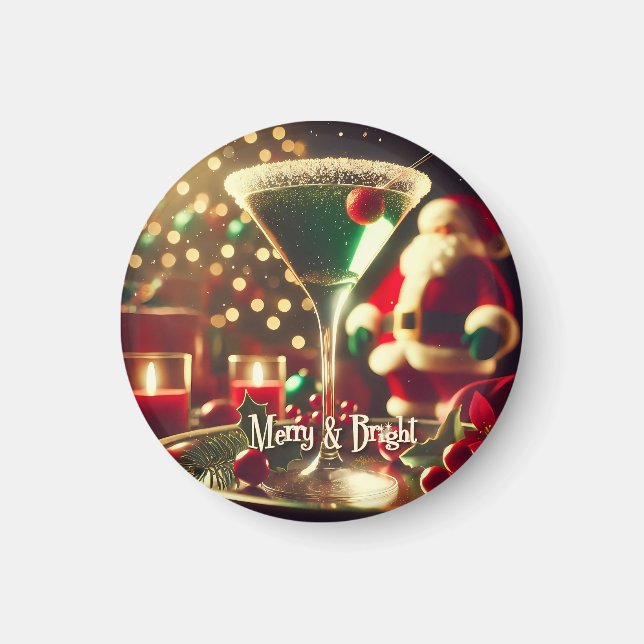 Retro 50er Weihnachtsgrüner Martini Magnet (Vorne)