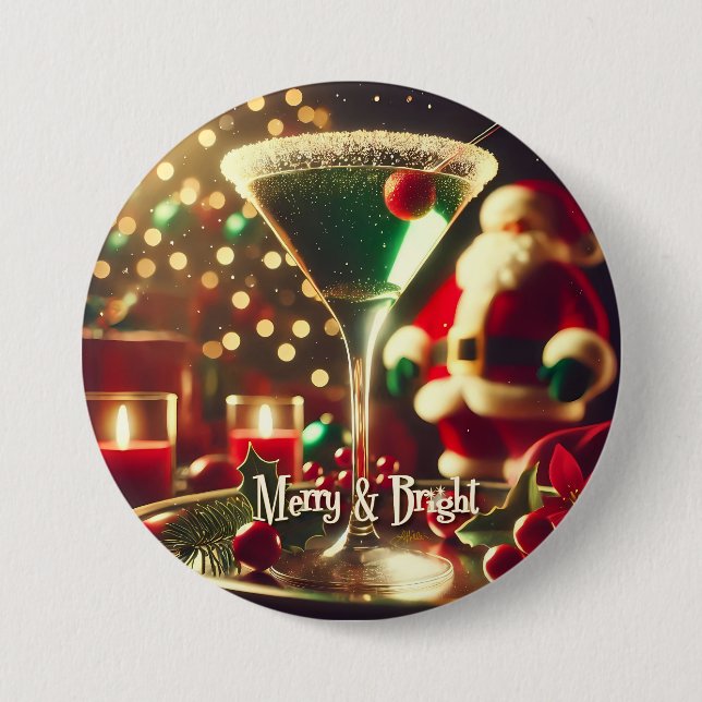Retro 50er Weihnachtsmann-Christmas-Green-Martini Button (Vorderseite)