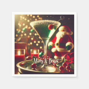 Retro 50er Weihnachtsmann Christmas Green Martini Serviette