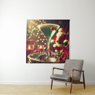 Retro 50er Weihnachtsmann-Christmas Green Martini Wandteppich