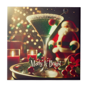 Retro 50er Weihnachtsmann Christmas Grüner Martini Fliese