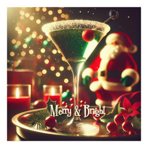 Retro 50er Weihnachtsmann Christmas Grüner Martini Fotodruck