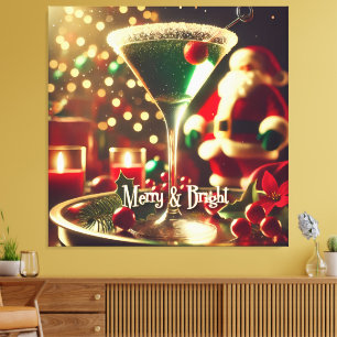 Retro 50er Weihnachtsmann Christmas Grüner Martini Leinwanddruck