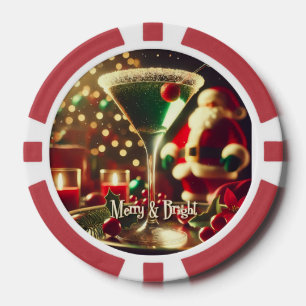 Retro 50er Weihnachtsmann Christmas Grüner Martini Pokerchips