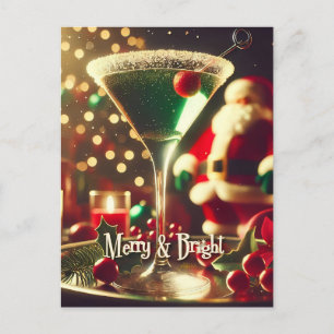Retro 50er Weihnachtsmann Christmas Grüner Martini Postkarte