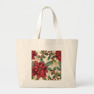 Retro 50er Weihnachtsstern Rot Grün Creme Jumbo Stoffbeutel