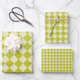 Retro 50er Yellow Green Color Diamond Muster Thema Geschenkpapier Set