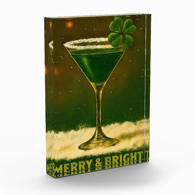 Retro 50s 4 Leaf Clover Irish Christmas Martini Fotoblock (Links)