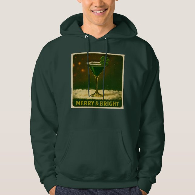 Retro 50s 4 Leaf Clover Irish Christmas Martini Hoodie (Vorderseite)
