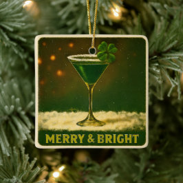 Retro 50s 4 Leaf Clover Irish Christmas Martini Keramikornament