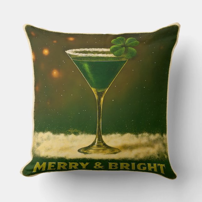 Retro 50s 4 Leaf Clover Irish Christmas Martini Kissen (Vorderseite)